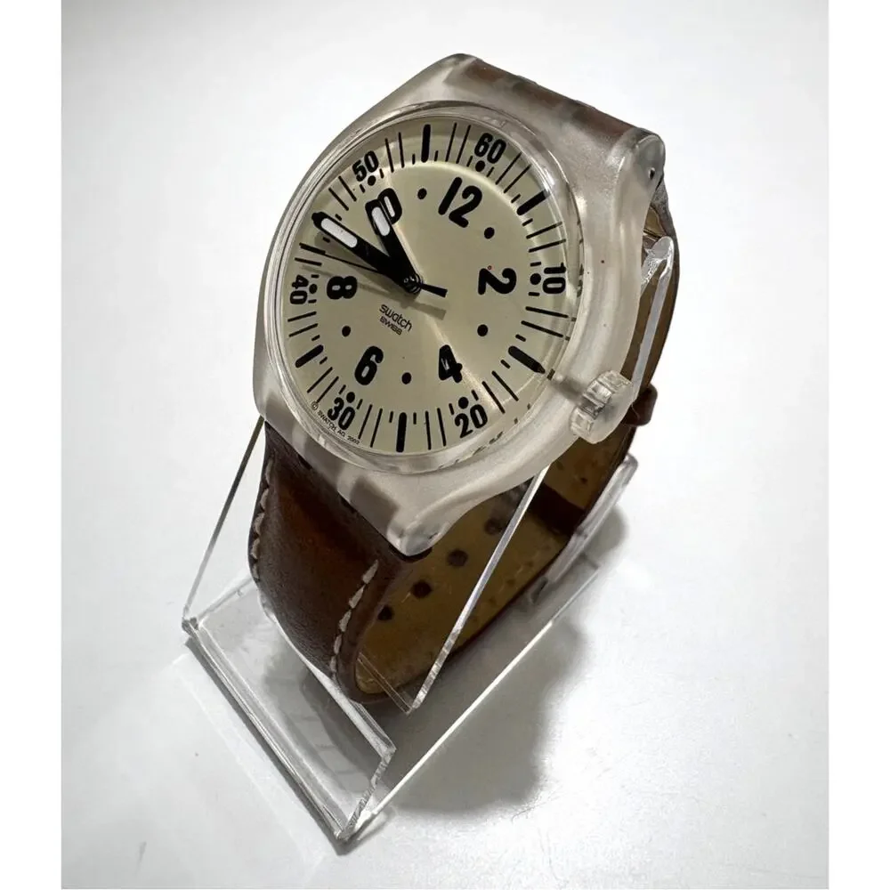 Ultra Rare Vintage 2002 Swatch Watch Khaki Brown Field Transparent Caseback 43mm